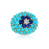 Retro Turquoise and Sapphire Cabochon Ring with Diamonds, 18k