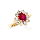 Oval Ruby and Diamond Cluster Ring, 14k