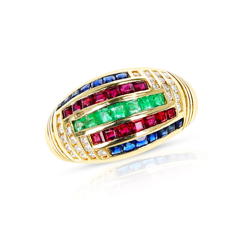 Ruby, Emerald, Sapphire, and Diamond Cocktail Ring, 18k