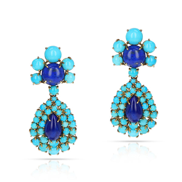 Lucien Piccard Turquoise and Lapis Earrings, 14k