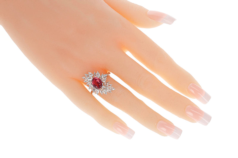 GRS Certified Oval-Orangy Pinkish Red 2.65 ct. Tanzanian Spinel and Diamond Ring