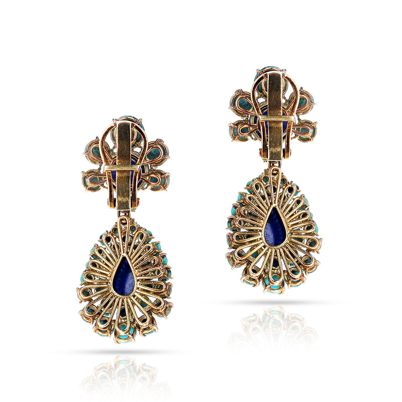 Lucien Piccard Turquoise and Lapis Earrings, 14k