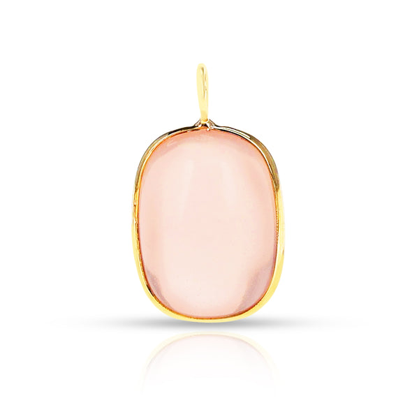 Rectangular Shape Pink Moonstone Pendant, 18K Yellow Gold