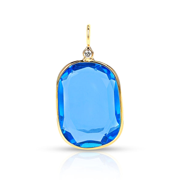 Regtangular Shape Blue Topaz Pendant, 18K Yellow Gold