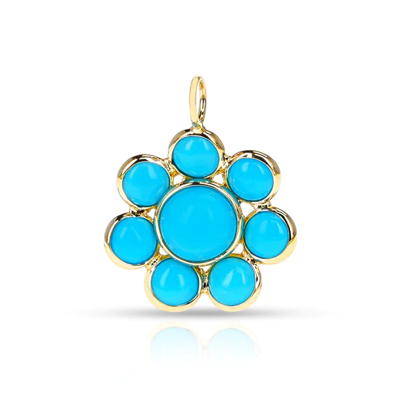 Turquoise & Tourmaline Floral Pendant, 18K