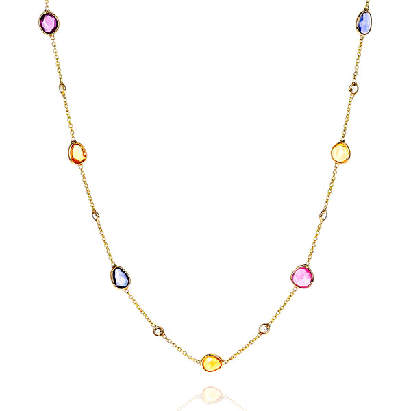 Mixed Shape Multi-Sapphire Necklace, 18 Karat Yellow Gold