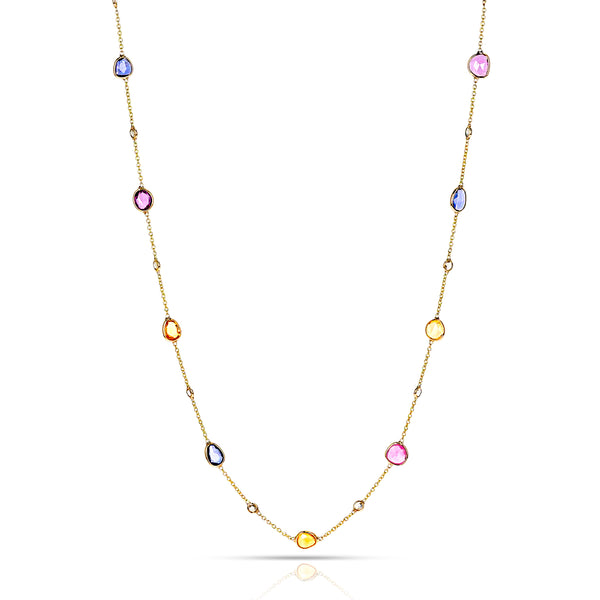 Mixed Shape Multi-Sapphire Necklace, 18 Karat Yellow Gold