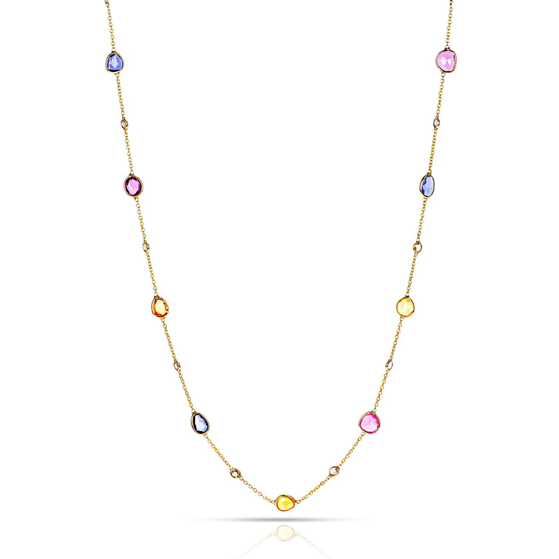 Mixed Shape Multi-Sapphire Necklace, 18 Karat Yellow Gold
