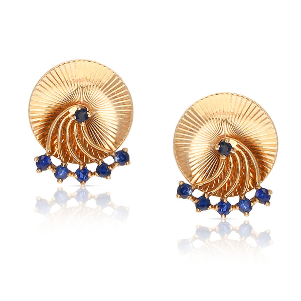 Retro Tiffany & Co. Spinning Blue Sapphire Earrings, 14 Karat Yellow Gold