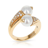 Bvlgari Double Pearl, Diamonds, and 18 Karat Yellow Gold Ring with Original Box