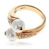 Bvlgari Double Pearl, Diamonds, and 18 Karat Yellow Gold Ring with Original Box