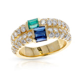 Paris Van Cleef & Arpels Emerald and Sapphire Baguettes with Round Diamonds Ring