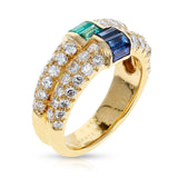 Paris Van Cleef & Arpels Emerald and Sapphire Baguettes with Round Diamonds Ring