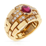 Cartier Maillon Panthere Design Oval Ruby and Diamonds Ring, 18 Karat Yellow