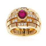 Cartier Maillon Panthere Design Oval Ruby and Diamonds Ring, 18 Karat Yellow