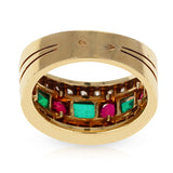 Paris, France Van Cleef & Arpels Emerald and Round Ruby and Diamond Band Ring 18K Yellow