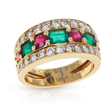 Paris, France Van Cleef & Arpels Emerald and Round Ruby and Diamond Band Ring 18K Yellow