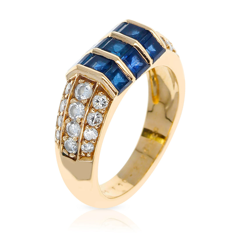 Van Cleef & Arpels Invisibly-Set Nine Sapphire and Diamonds Ring, 18K Yellow