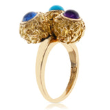 Cartier Turquoise, Amethyst, Sapphire Cabochon Trio Ring, 18K Textured Gold