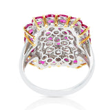 Floral-Design Ruby and Diamond Ring, Platinum & 18k Gold
