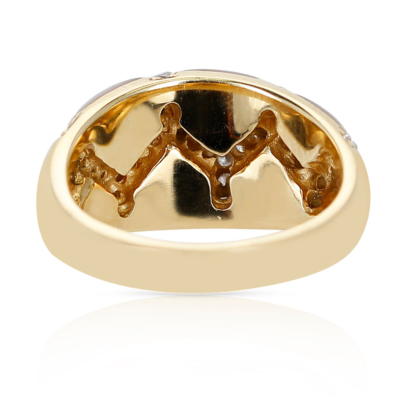 Coral and Mother of Pearl Ring with Diamonds, 18K Yellow Gold