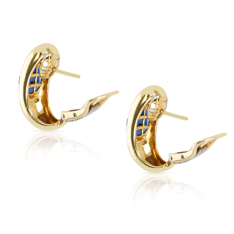 Invisibly-Set Sapphire Earrings, 18k Yellow Gold