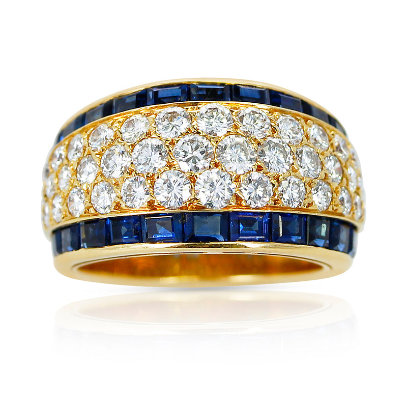 France Van Cleef & Arpels Three Row Diamond Ring with Invisibly Set Sapphires
