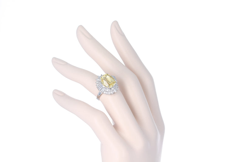 GIA Certified 8.18 ct. No Heat Ceylon Yellow Sapphire Cocktail Ring with Diamonds, Platinum