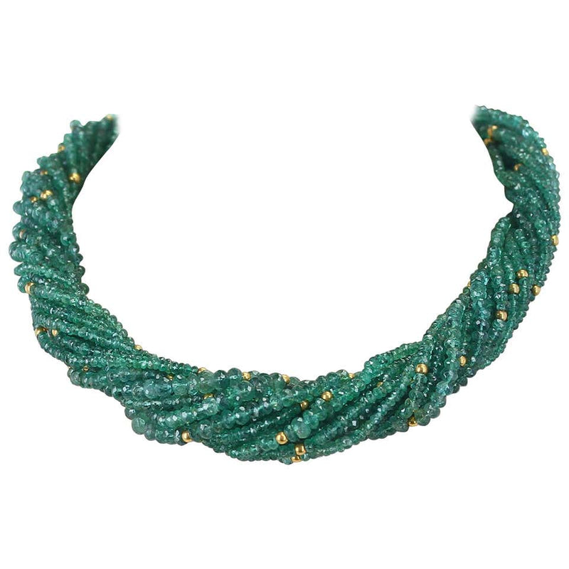 Genuine & Natural Emerald Faceted with Gold Beads Choker Necklace