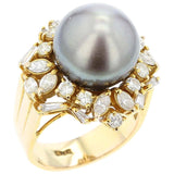 Gray Tahitian Cultured Pearl and Diamond Ring, 14 Karat Yellow Gold