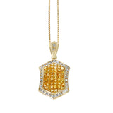 Hexagonal Invisibly Set Yellow Sapphire Pendant Necklace with Diamonds, 18K Yellow Gold