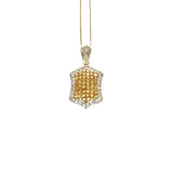 Hexagonal Invisibly Set Yellow Sapphire Pendant Necklace with Diamonds, 18K Yellow Gold