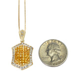 Hexagonal Invisibly Set Yellow Sapphire Pendant Necklace with Diamonds, 18K Yellow Gold