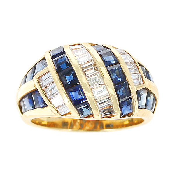 Horizontally and Vertically Invisibly Set Sapphire and Diamond Ring, 18K Yellow Gold