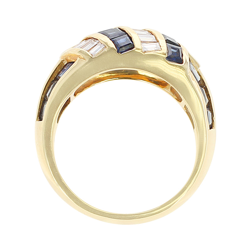 Horizontally and Vertically Invisibly Set Sapphire and Diamond Ring, 18K Yellow Gold