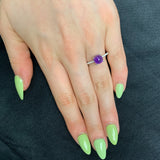 Genuine Round Amethyst Cabochon Ring in Sterling Silver