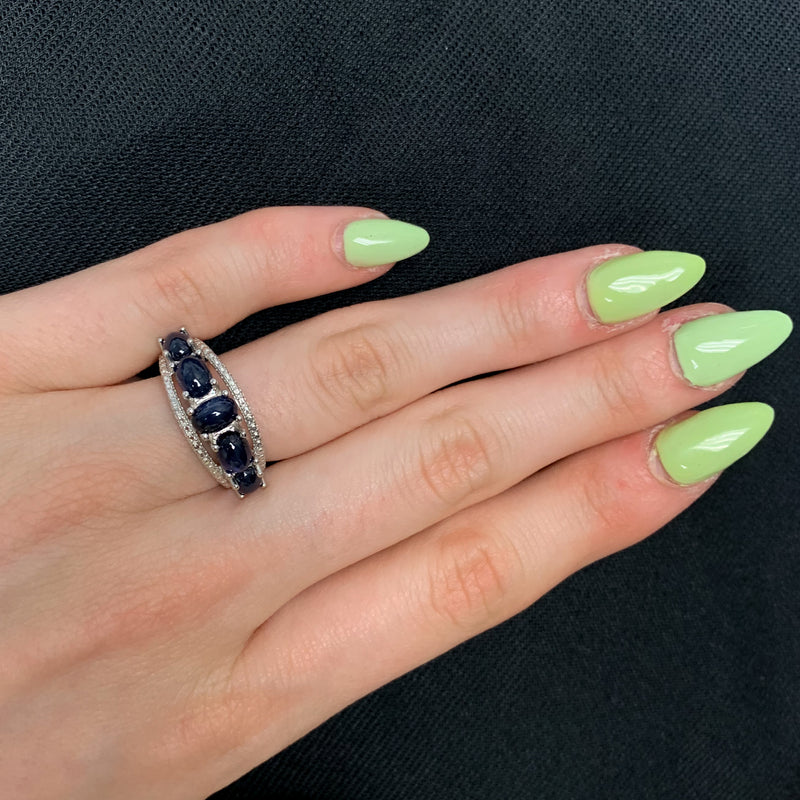 Genuine Sapphire Cabochon Ring in Sterling Silver