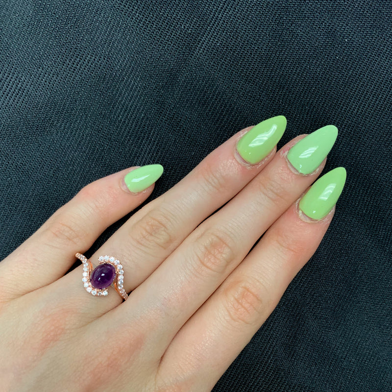 Genuine Amethyst Cabochon Swirl Ring in Sterling Silver