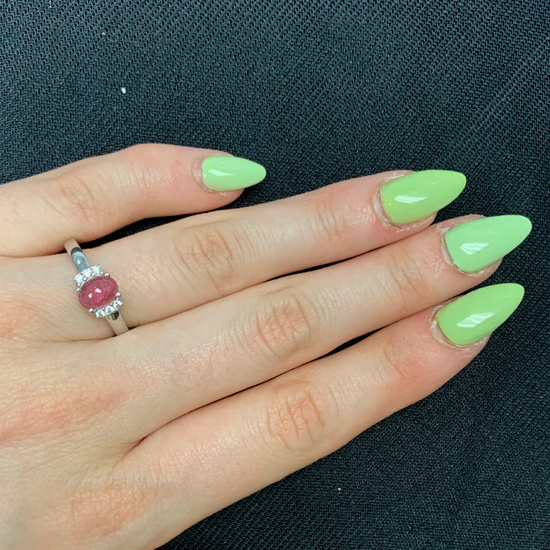 Genuine Oval Pink Tourmaline Ring in Sterling Silver