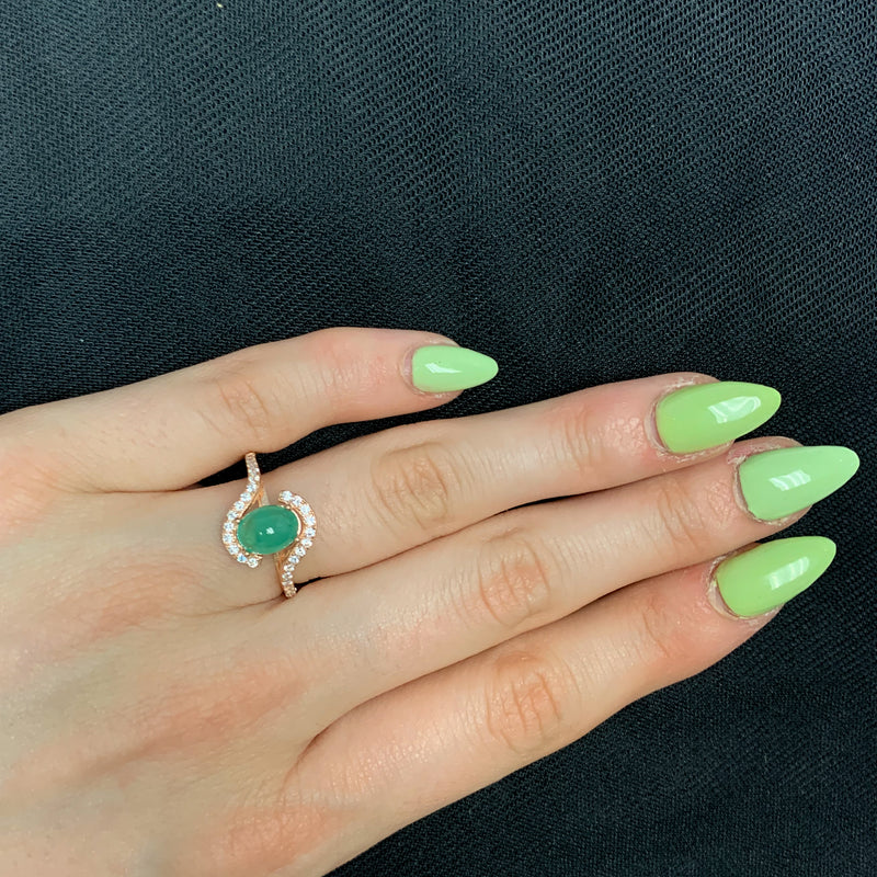 Genuine Emerald Cabochon Swirl Ring in Sterling Silver