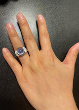 12 ct. Unheated Ceylon Sapphire Cabochon Ring with Diamonds, Paperwork Incl.