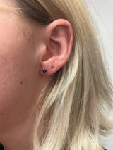 Rose Cut Black Diamond Stud Earrings Made in 14k White Gold