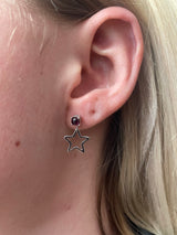 Genuine Garnet Star Dangling Earrings in Sterling Silver
