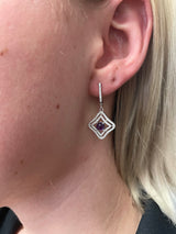 Genuine Amethyst Dangling Earrings with Cubic Zirconia, in Sterling Silver