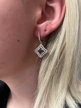 Genuine Garnet Dangling Earrings with Cubic Zirconia, in Sterling Silver