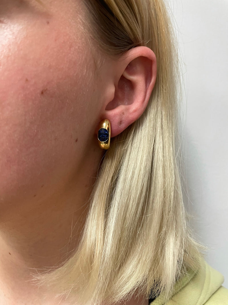 Invisibly-Set Sapphire Earrings, 18k Yellow Gold