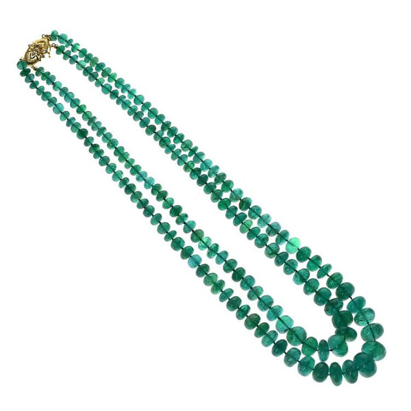 Impressive Emerald Beads Yellow Gold Necklace