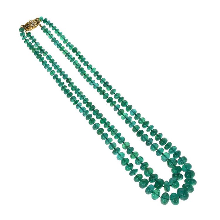 Impressive Emerald Beads Yellow Gold Necklace