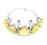 Yellow Sapphire and Diamond Crown Ring. 18K White Gold