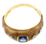 Brown Enamel Ring with Blue Sapphire and Diamonds, 18K Yellow Gold